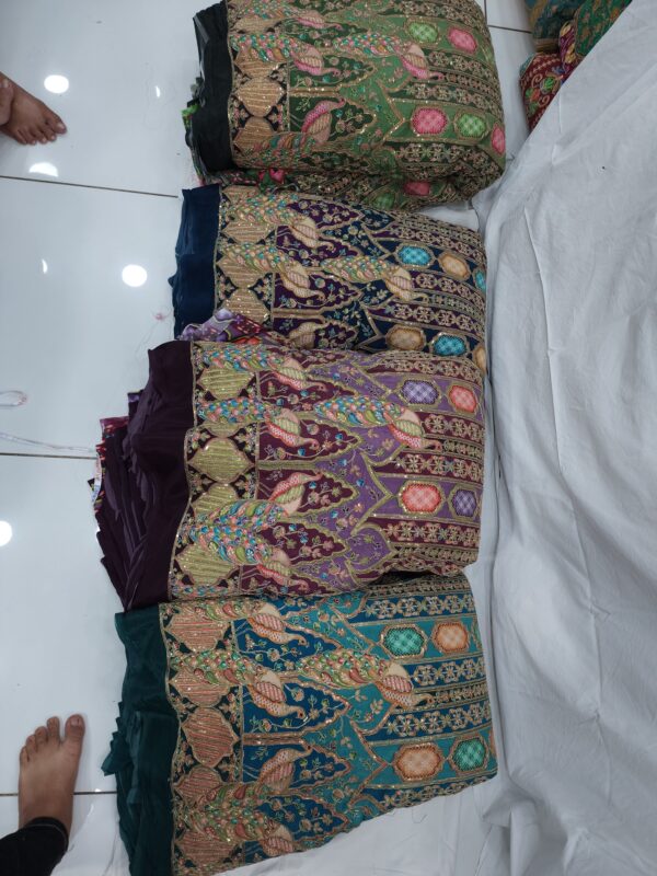 Royal Peacock Embroidered Silk Fabric