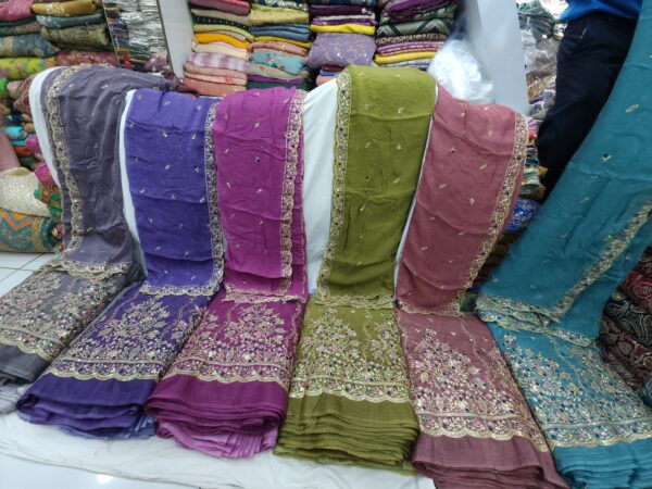 Royal Embroidered Silk Blend Fabric with Sequin Highlights