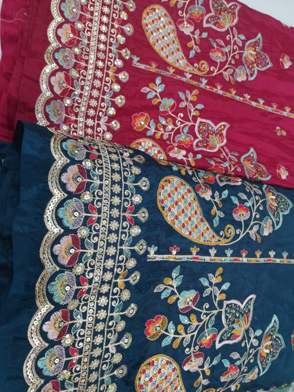 Heavy Embroidered Silk Blend Fabric with Border