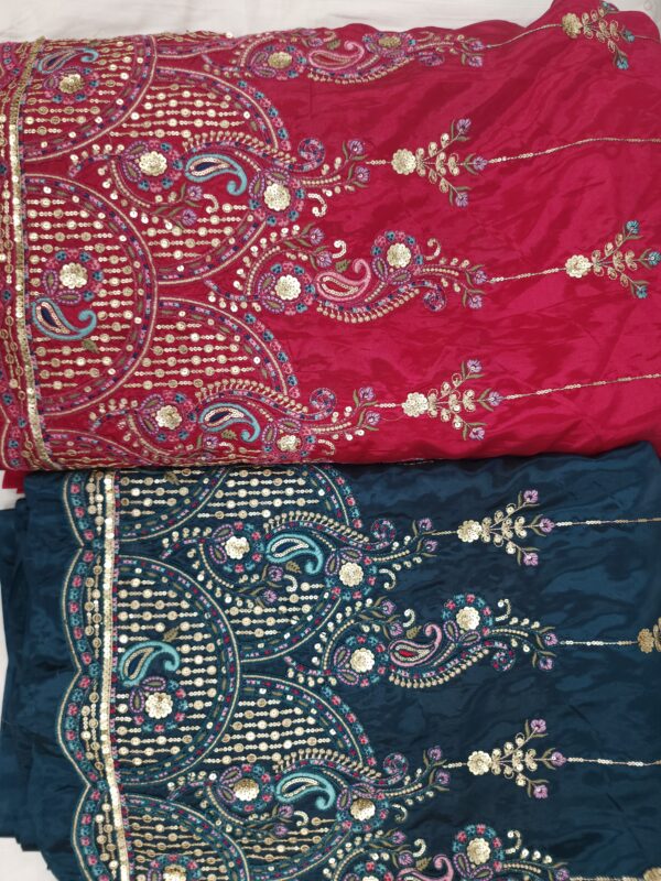 Elegant Paisley & Floral Embroidered Fabric with Heavy Sequin Work