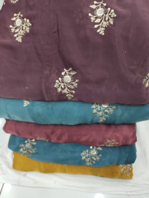 Grace Motif Embroidered Fabric – 5 Elegant Shades