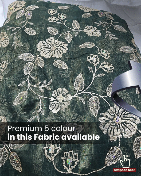 Designer Bridal Embroidered Heavy Silk / Brocade with Multi-Color Embroidery & Mirror Work Fabric