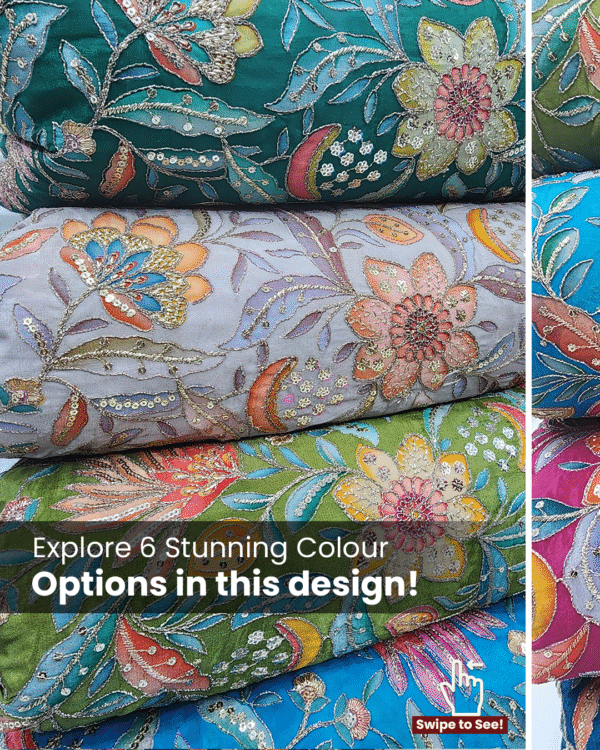 Designer Velvet Embroidered Fabric - Velvet / Heavy Silk Blend with Rich Multicolor Embroidery