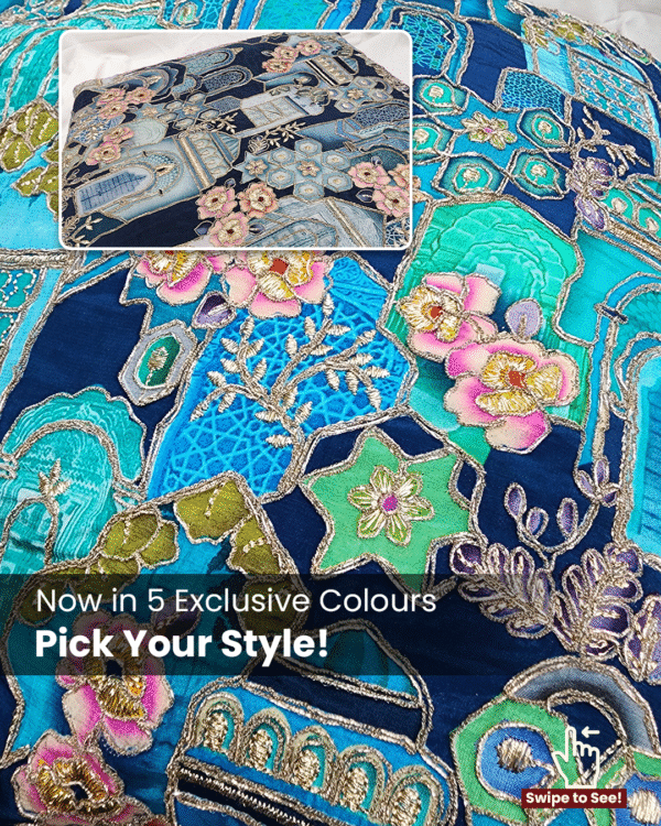 Emerald Green Floral Embroidered Wedding Fabric - Rich Silk Blend with Multi-Color Floral Embroidery & Zari Work