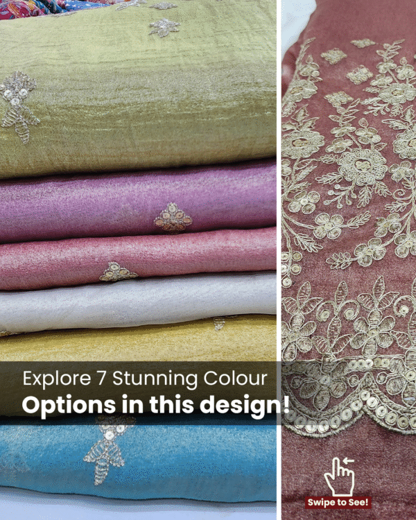 Royal Elegance Embroidered Silk Collection – 7 Colour Options Fabric