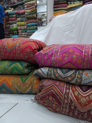 Banarasi Style Brocade Silk Fabric with Floral & Geometric Weaves