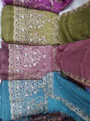 Royal Embroidered Silk Blend Fabric with Sequin Highlights