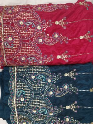 Elegant Paisley & Floral Embroidered Fabric with Heavy Sequin Work