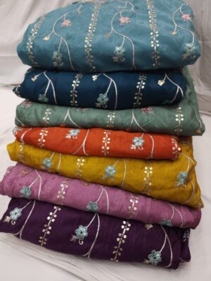 Floral Vine Sequin Embroidered Fabric – 7 Vibrant Shades