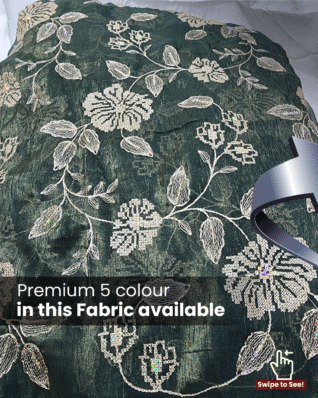 Designer Bridal Embroidered Heavy Silk / Brocade with Multi-Color Embroidery & Mirror Work Fabric