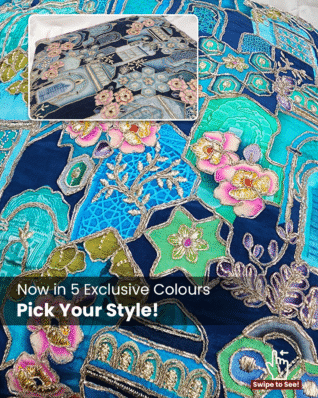 Emerald Green Floral Embroidered Wedding Fabric - Rich Silk Blend with Multi-Color Floral Embroidery & Zari Work